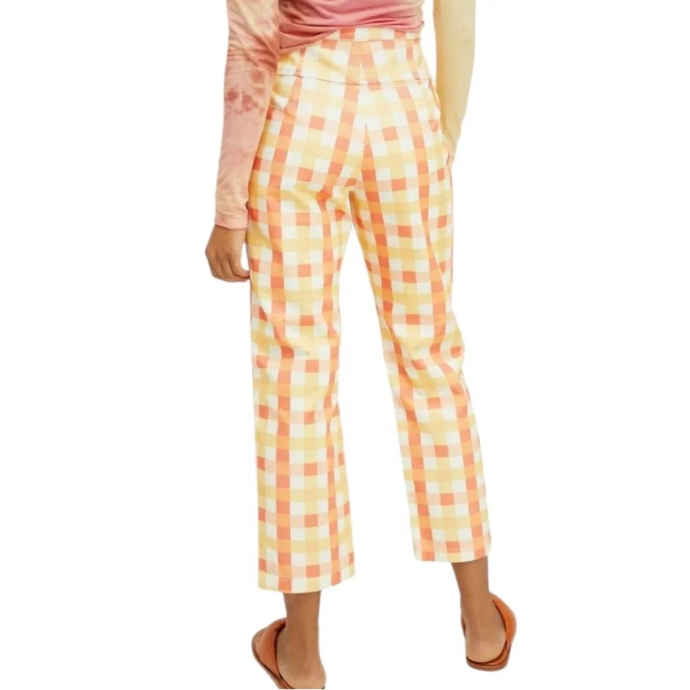 Free People She’s All That Orange Yellow Picnic Gingham Checker Crop Pants - 8 - Picture 5 of 15